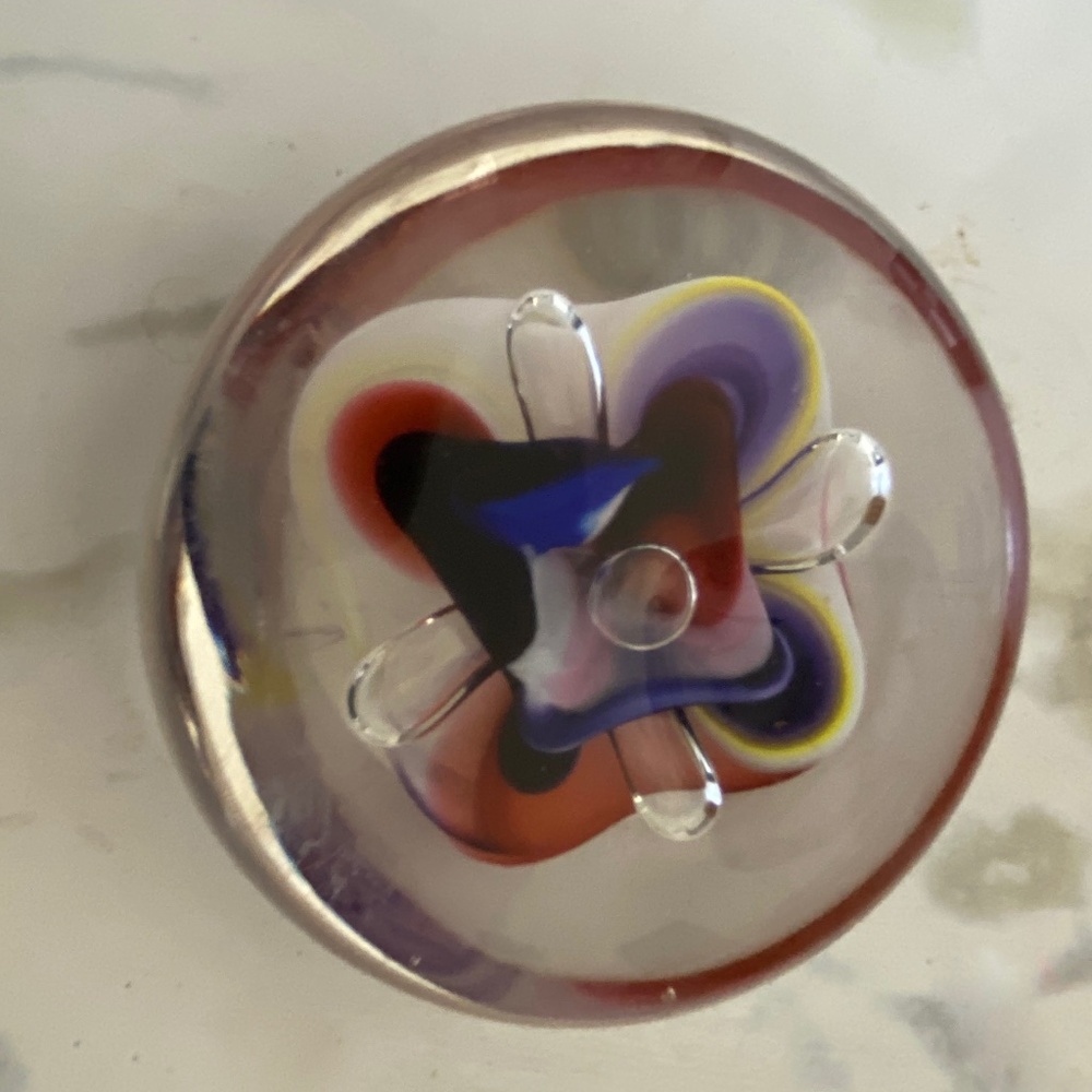 ROLLIN KARG ART GLASS Disc Sphere paperweight w/controlled Bubbles Signed-UNIQUE